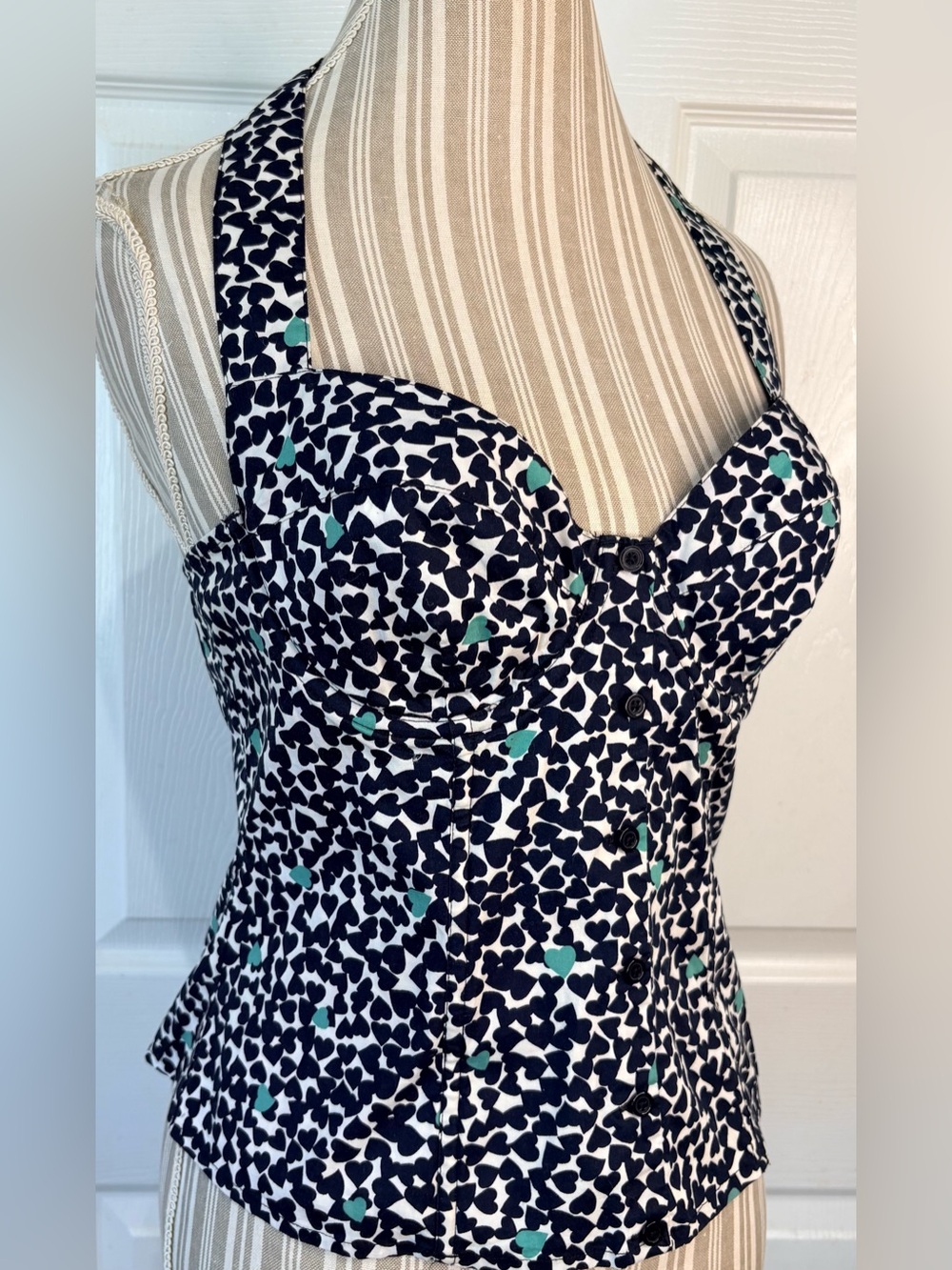 Vintage Moda International Cotton Heart Print Halter Bustier Top~12